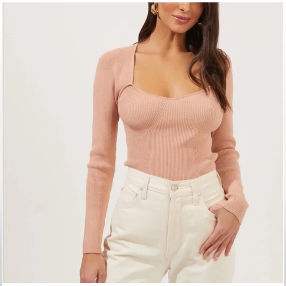 Astr the label Rosa Back Cut Bustier Sweater in color blush